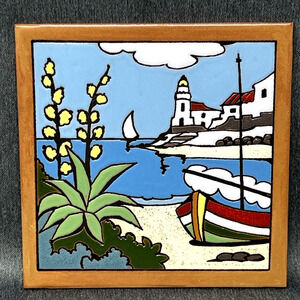 VTG Ceramic Trivet Tile Castellon de la Plana Spain Harbor Lighthouse Sailboat